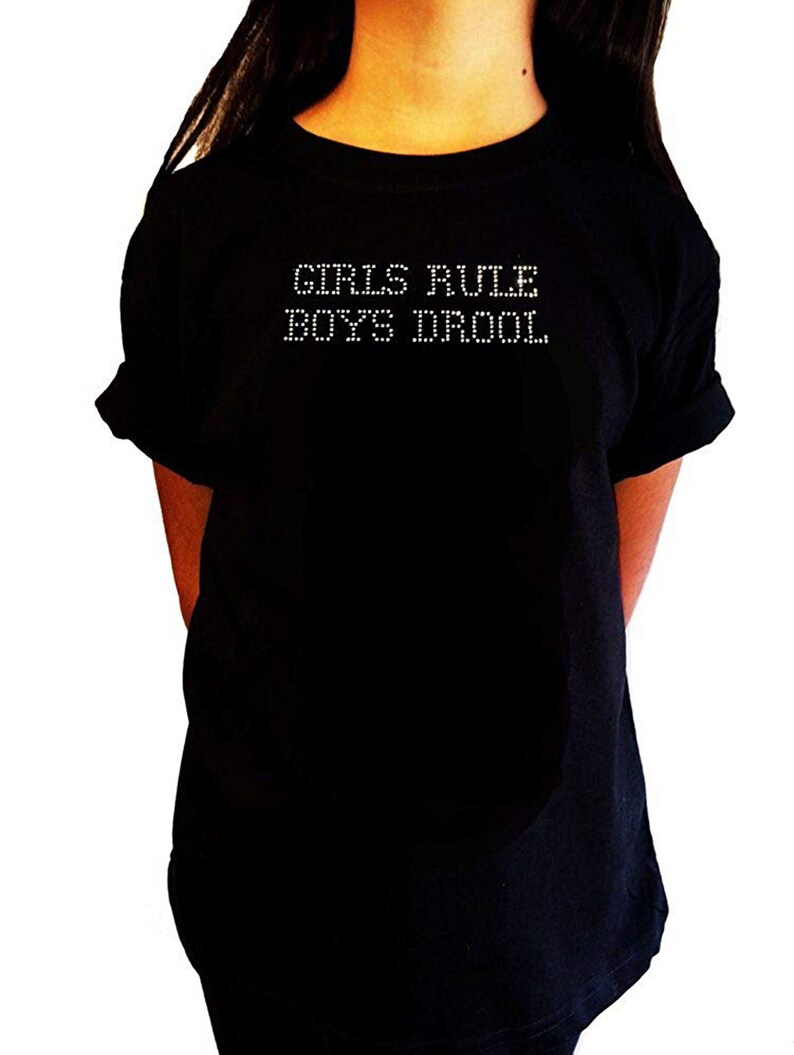 Girls Rhinestone T-Shirt Girls Rule Boys Drool Kids Size 3 to 14 Available image 1