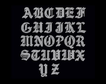 Rhinestone Transfer of  " Old English Letters " You Choose The Letters Needed ** Sold as Individual Letters ** Not Full Alphabet **