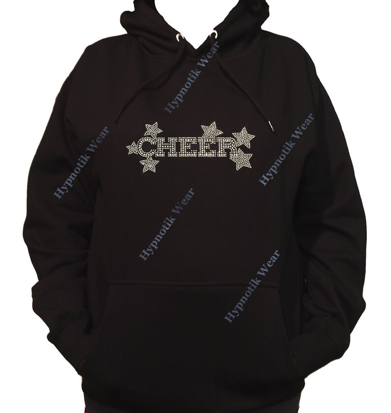 Rhinestone Women/'s Pullover Hoodie Crystal Cheer with Stars in Rhinestones Sweatshirt Sm to 3X