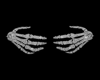Rhinestone Transfer &quot; Skeleton Hands &quot; Iron-On, Hotfix, Bling Design, DIY