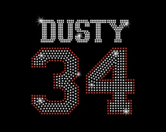 Rhinestone &quot; ADD On to a Shirt or Transfer Only Custom &quot; Name and Number&quot; Iron On, Hot Fix, Bling