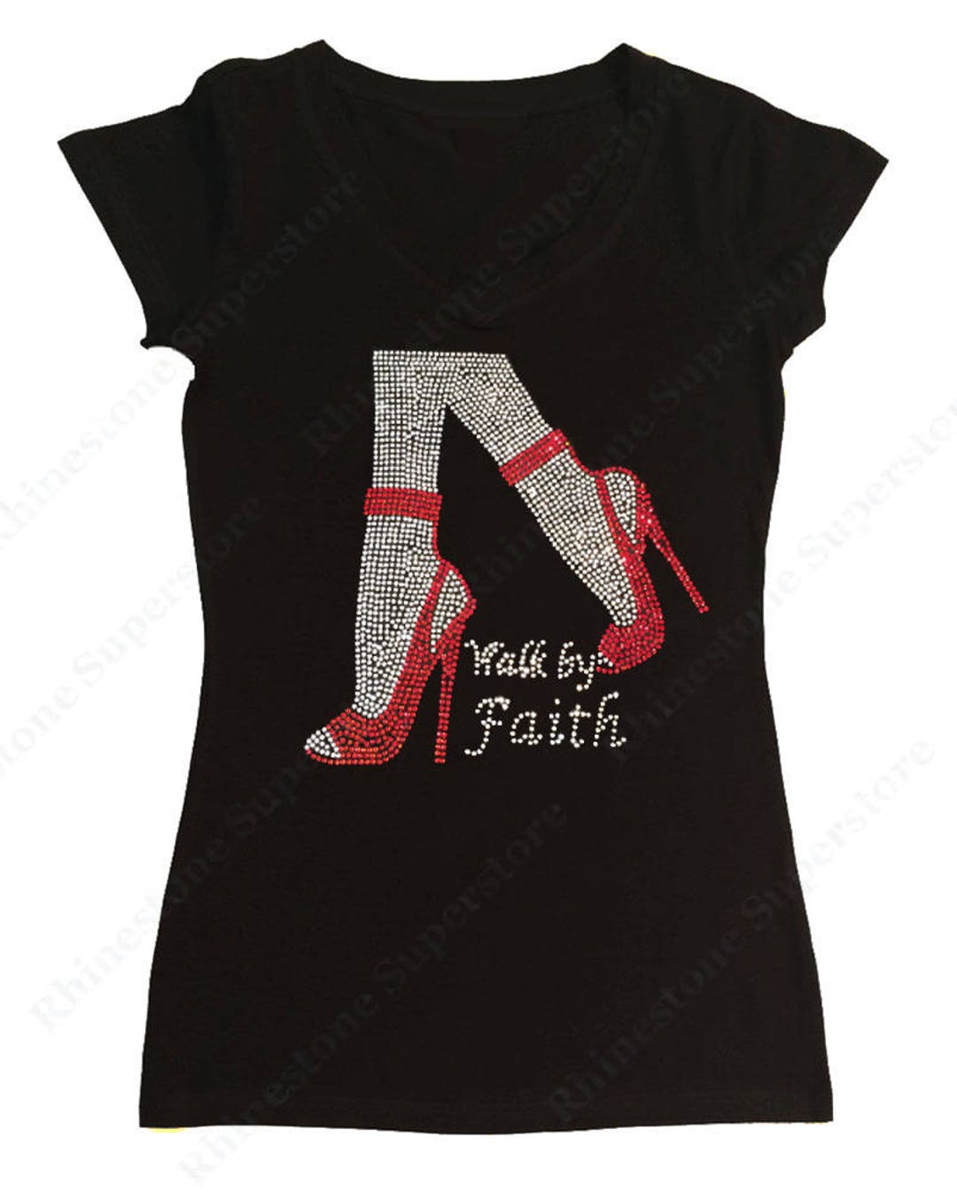 Women's Rhinestone Tshirt Walk by Faith in S, M, L, 1x, 2x, 3x Etsy