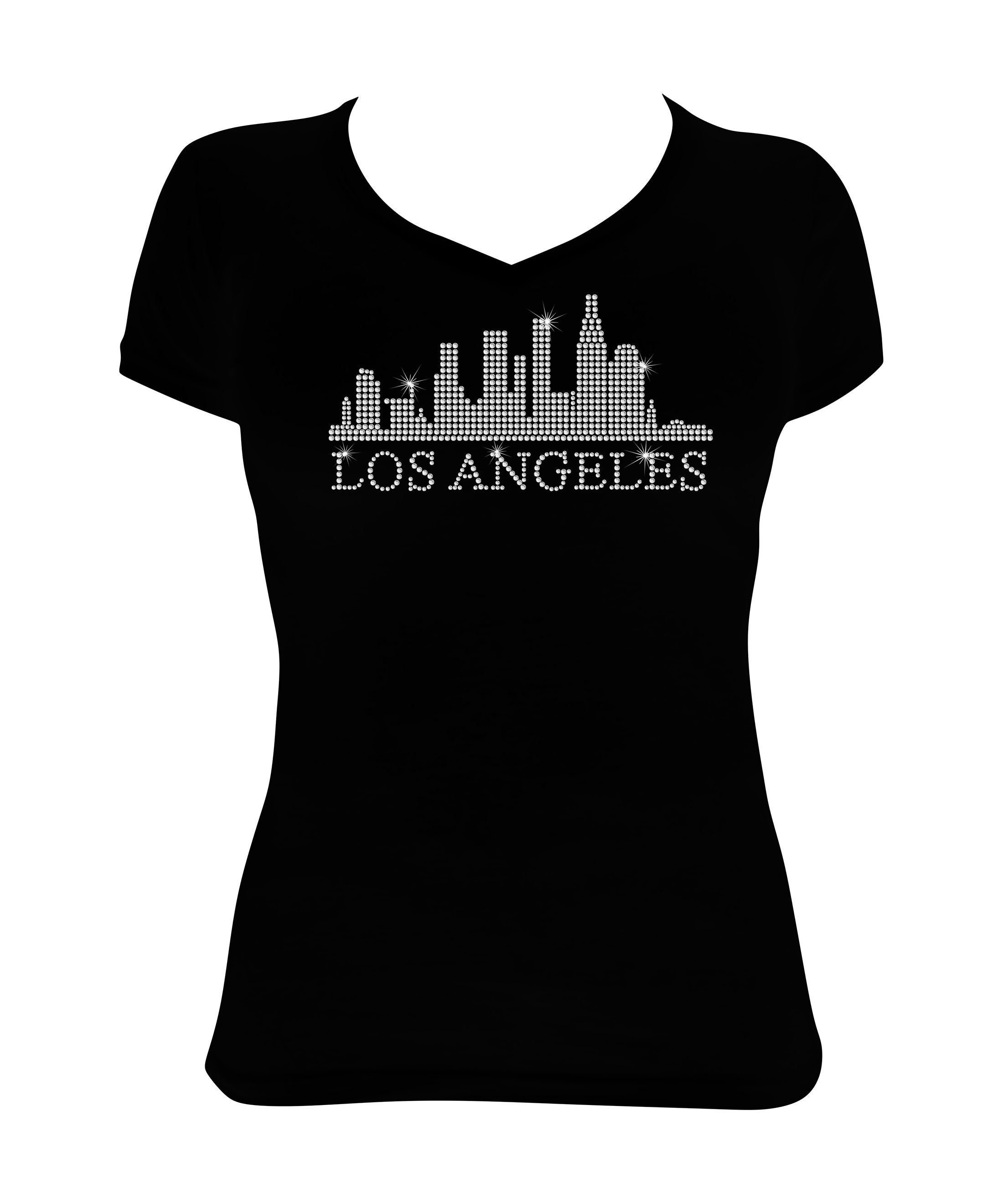 Women's Rhinestone Fitted Tight Snug Shirt "  Los Angeles Skyline " California Shirt, LA shirt