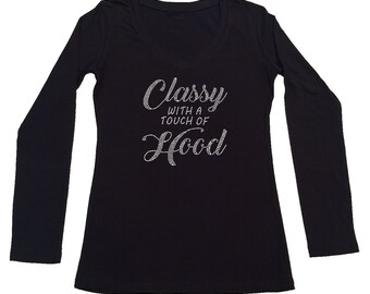 Women s Rhinestone T shirt Classy With a Touch of Hood in S M L 1x 2x 3x Team Mom Sports Etsy Canada