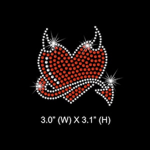 May include: Red rhinestone heart with white rhinestone devil horns and tail. 3.0" (W) x 3.1" (H)