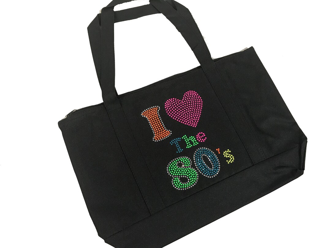 Rhinestone Sturdy Tote Bag With Zipper & Front Pocket 