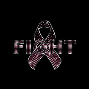 May include: Pink ribbon made of rhinestones with the word "FIGHT" in rhinestones.