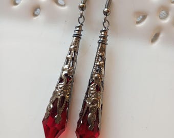 Blood Red Vampire Earrings, also Available in Clip Ons. Gothic Victorian Costume Jewellery
