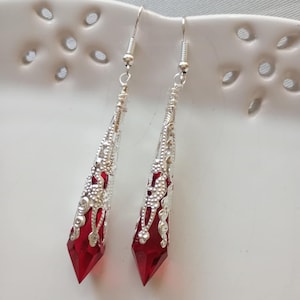 Blood Red Vampire Earrings, Gothic Victorian Jewellery, Clip Ons Available