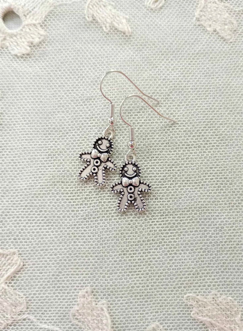 Gingerbread Men Earrings, Cute Jewellery Gift for Bakers Under 10, Festive Stocking Stuffer image 1