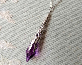 Purple & Antique Silver Gothic Pendant Necklace on 18" Chain, Packaged Ready for Gifting
