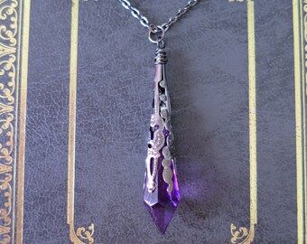 Gothic Pointed Pendant in Purple and Gunmetal on 18" Chain, Halloween Costume Accessories. Packaged Ready for Gifting