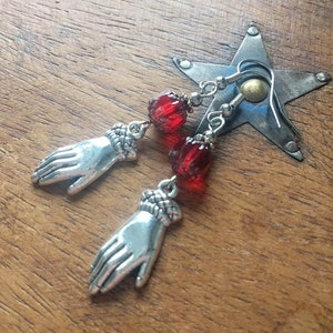 Regency Style Hand Earrings with Czech Glass Cathedral Beads in Ruby Red & Antiqued Silver, Also in Clip Ons image 9