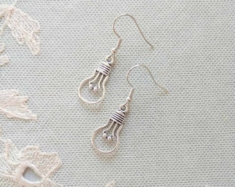 Electric Lightbulb Charm Dangle Earrings , Handmade in the UK Gifts Under 10