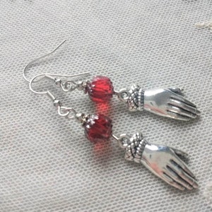 Regency Style Hand Earrings with Czech Glass Cathedral Beads in Ruby Red & Antiqued Silver, Also in Clip Ons image 5