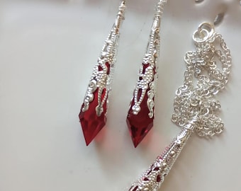 Set regalo di gioielli in scatola stile gotico vittoriano da vampiro, rosso sangue e argento
