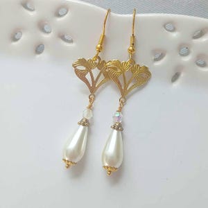 Art Nouveau Pearl Drop & Crystal Earrings, Elegant Antique Style Costume Jewellery