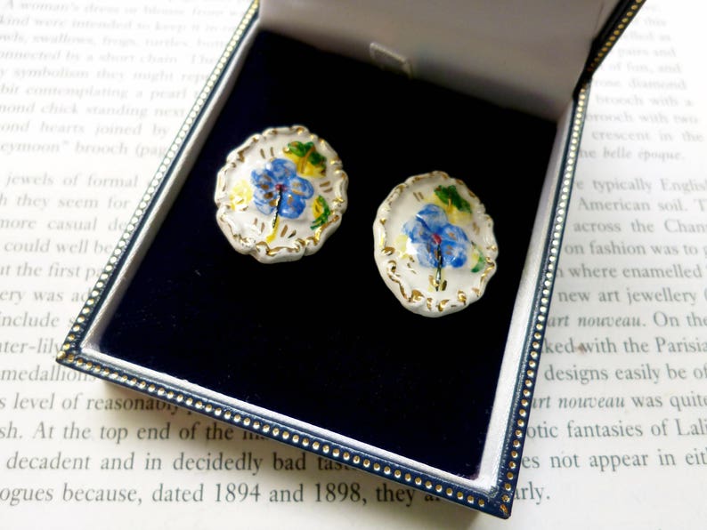 Mothers Day Ideas Gifts Under 10 Mid Century Vintage Ceramic Jewellery Forget Me Not Handpainted Earrings