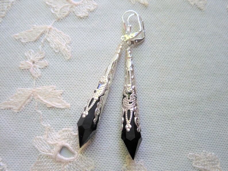 Roaring 20s Vamp Earrings, Great Gatsby Art Deco Style Flapper Jewelry, Gifts Under 10, Clip On Dangle image 5