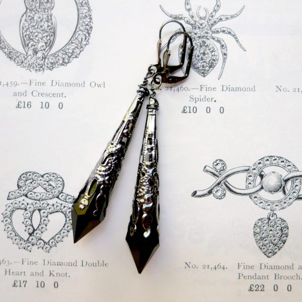Black Vampire Earrings, Gothic Style Gunmetal Jewelry Pierced or Clip On