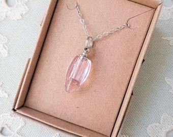 Pink Miniature Perfume Vial Pendant Necklace on 18 Inch Chain, in Box with Ribbon Ready for Gifting