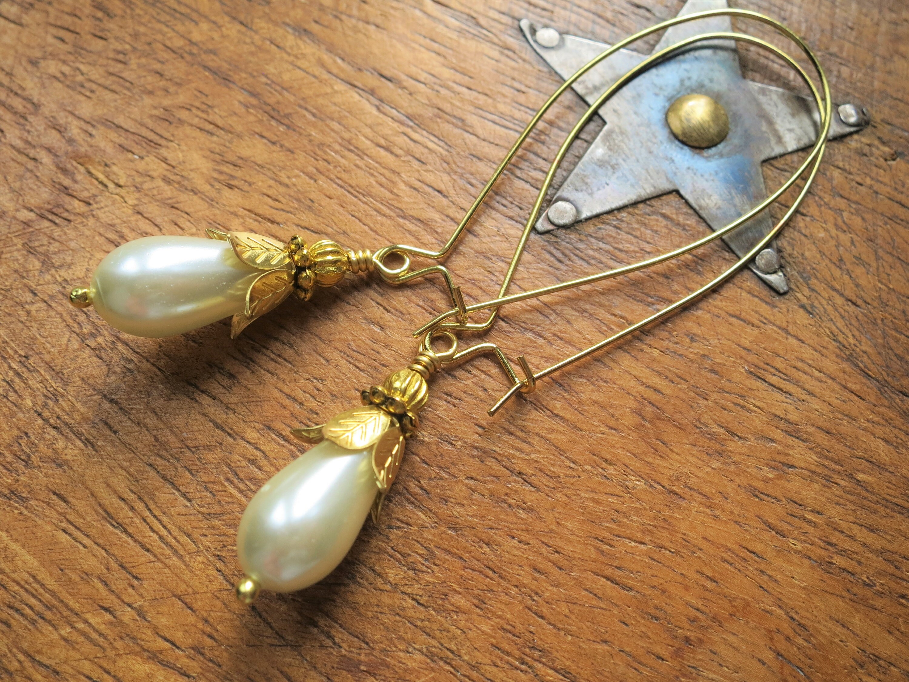 ピアス [PRIMAUTE] Pearl&ball Earring Grecian Classical Style Earrings With Gold Laurel Leaf