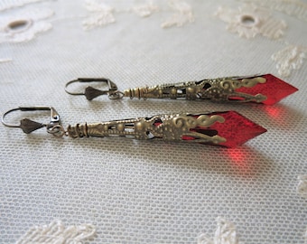 Red & Bronze Vampire Earrings, Gothic Victorian Costume Jewellery