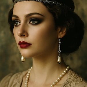 Art Deco Roaring 20s Perlenohrringe, Vintage Flapper 1920s Schmuck Bild 9