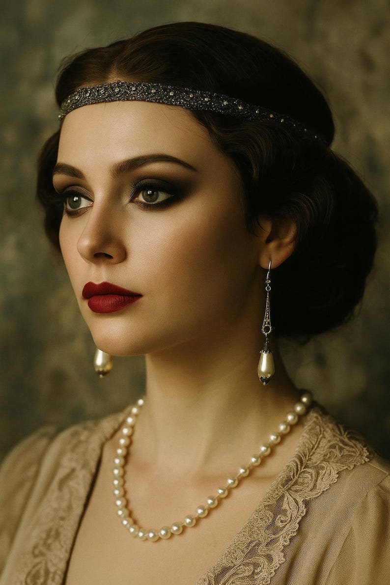 Art Deco Roaring 20s Perlenohrringe, Vintage Flapper 1920s Schmuck Bild 9