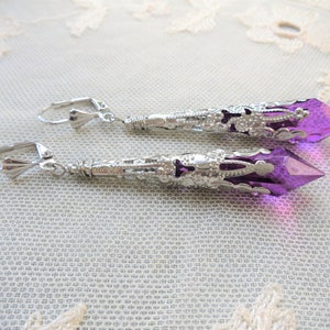 Purple Pendulum Gothic Earrings in Pierced or Clip On, Witchy Jewellery, Halloween Party Accessories