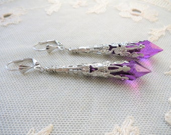 Purple Pendulum Gothic Earrings in Pierced or Clip On, Witchy Jewellery, Halloween Party Accessories