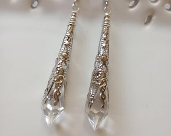 Kristall Eiszapfen 1920er Jahre Gatsby Ohrringe, Vintage Brautschmuck: Clip On verfügbar