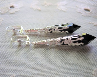 Roaring 20s Vamp Earrings, Great Gatsby Art Deco Style Flapper Jewelry, Gifts Under 10, Clip On Dangle