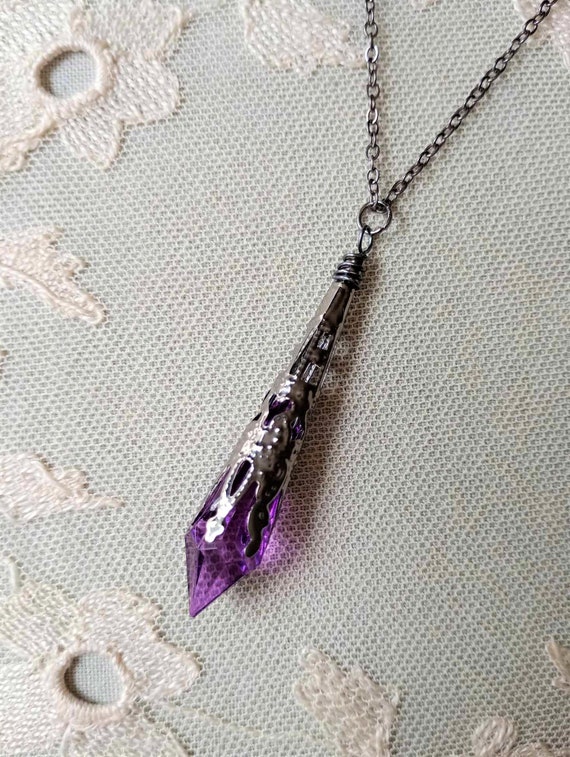 Gothic Purple Pendant Necklace: Gunmetal Dark Fairy Halloween Vampire Costume