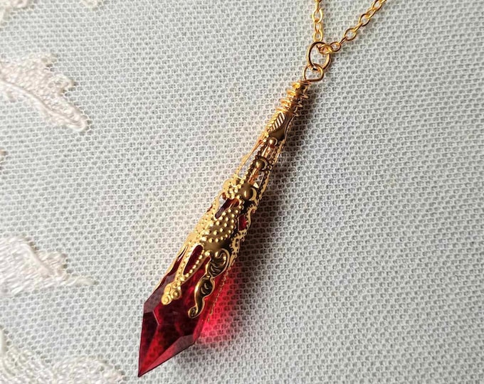 Medieval Pendant Necklace, Red & Antique Gold Gothic Vamp Renaissance Jewellery