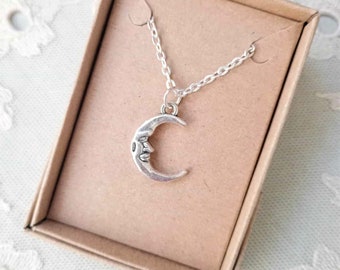 Man in the Moon Pendant Necklace on 18 inch Chain Boxed Ready to Gift, Celestial Charm Jewellery