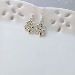 Four Leaf Clover Earrings, Good Luck Silver Charm Gifts for Women Under 10