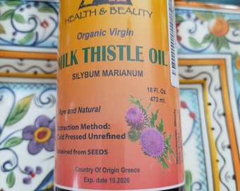 Thistle Milk Oil - 16 fl. Oz. 473 ml  large bottle for humans  liver restore cure  and  immune system. Organic cold press Greece  at farm