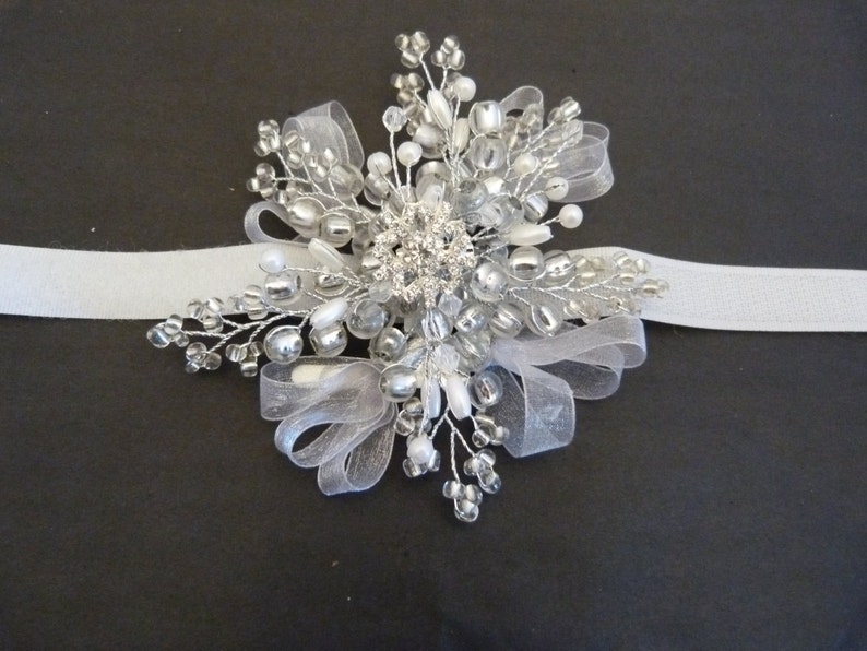 Snowflake wrist corsage with white velcro wrist band Winter Etsy