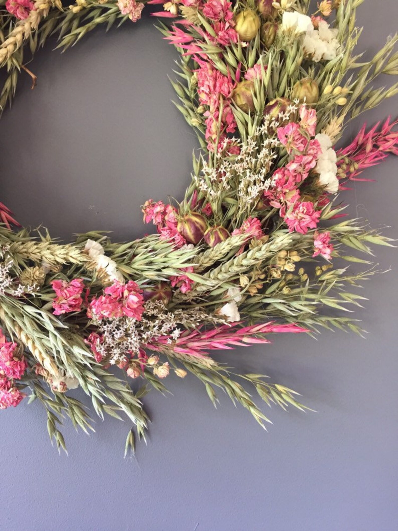 Dried Flower Wreath Pink and White Flower Wall Decor Pink Etsy UK