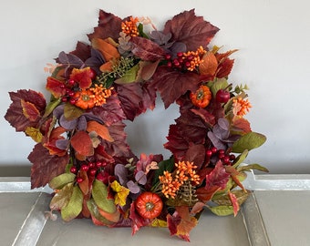 Autumn door wreath, pumpkin wreath, artificial door wreath, berry wreath, autumnal decoration