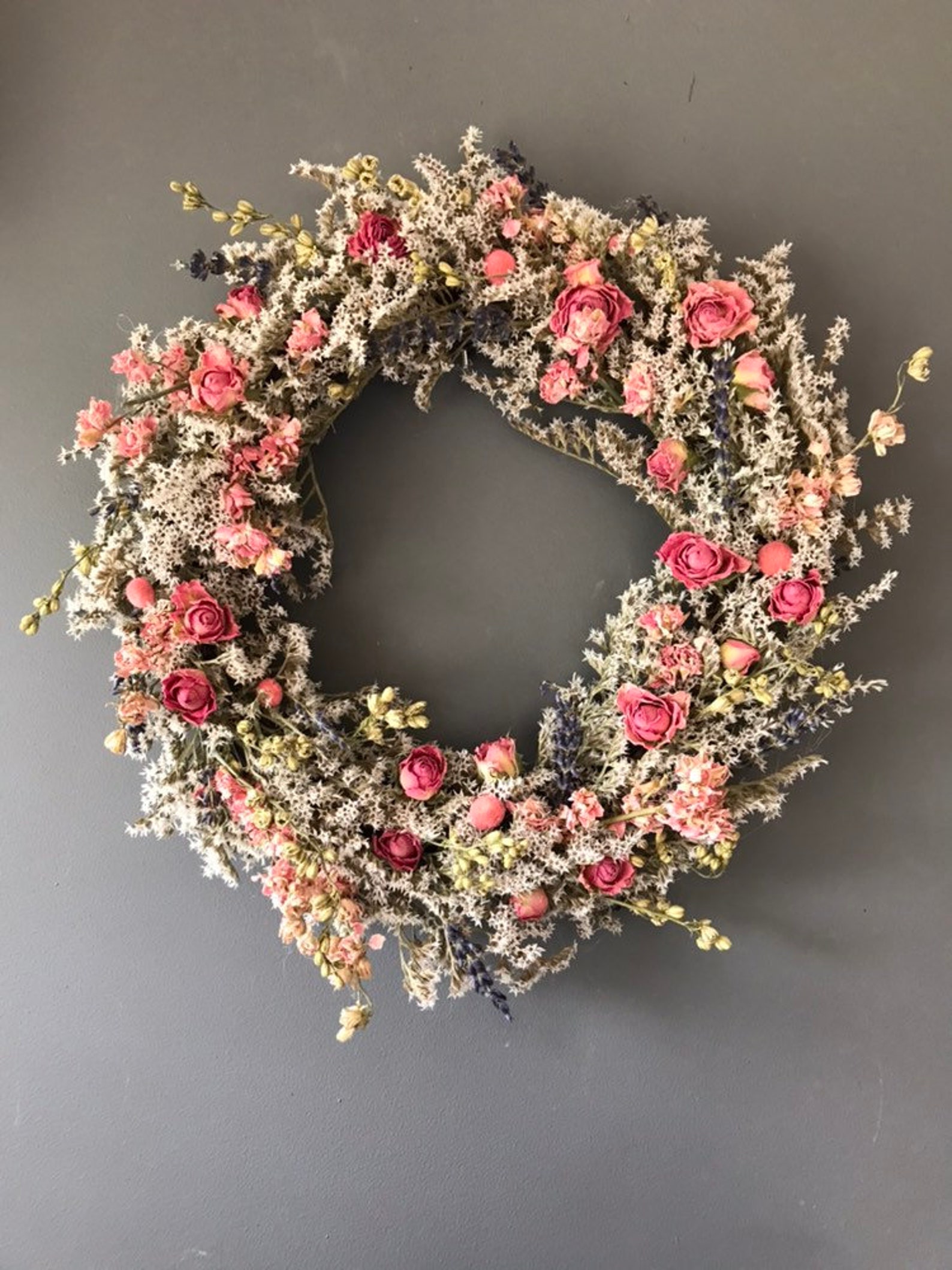 Summer Dried Flower Wreath Pink and White Flower Wall Decor - Etsy UK