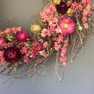 Dried flower wreath in pink, 50 cm wreath, wall decor, pink dried flowers, door wreath. House decor. Birthday gift image 4
