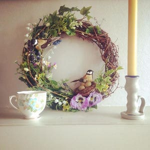Spring wreath 13inch - Easter wreath - Country wreath - Natural wreath - birds - nests -spring flowers - large wreath