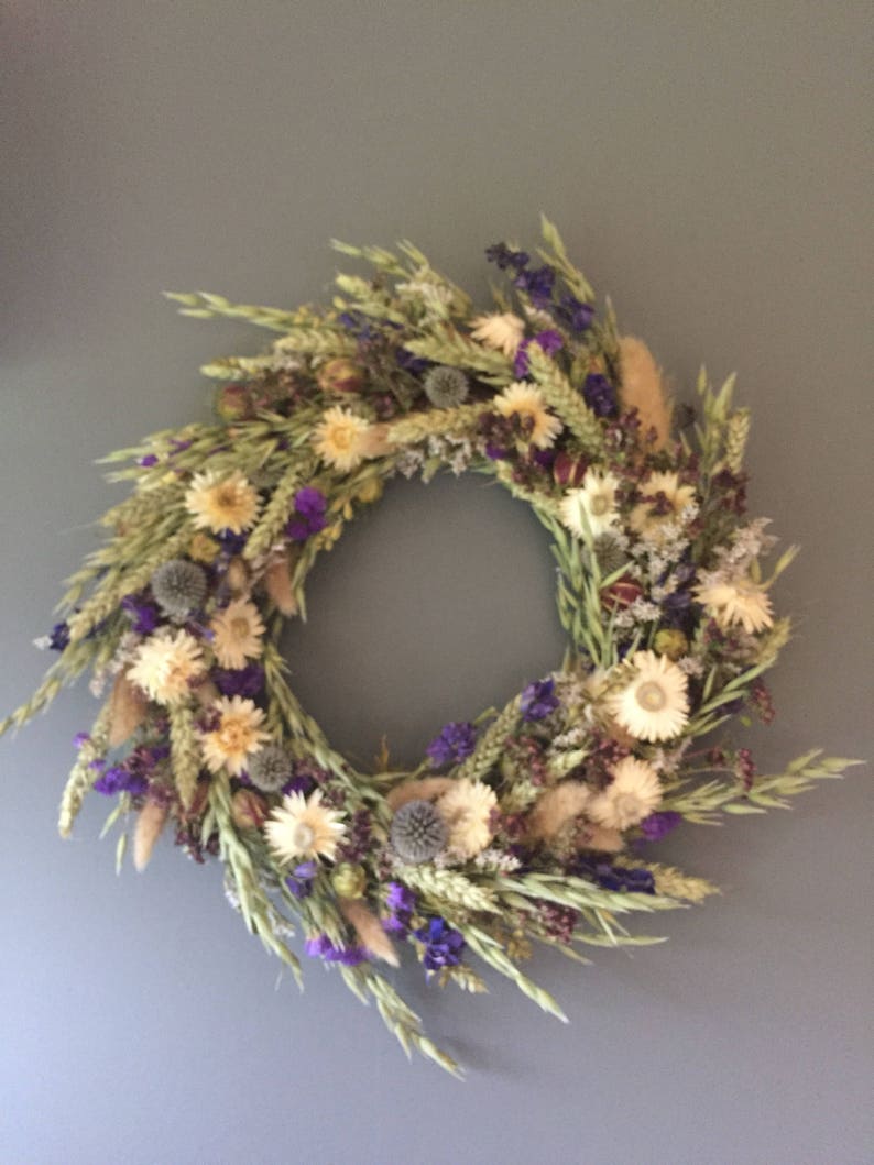 Dried Flower Wreath Blue and White Flower Wall Decor Blue Etsy