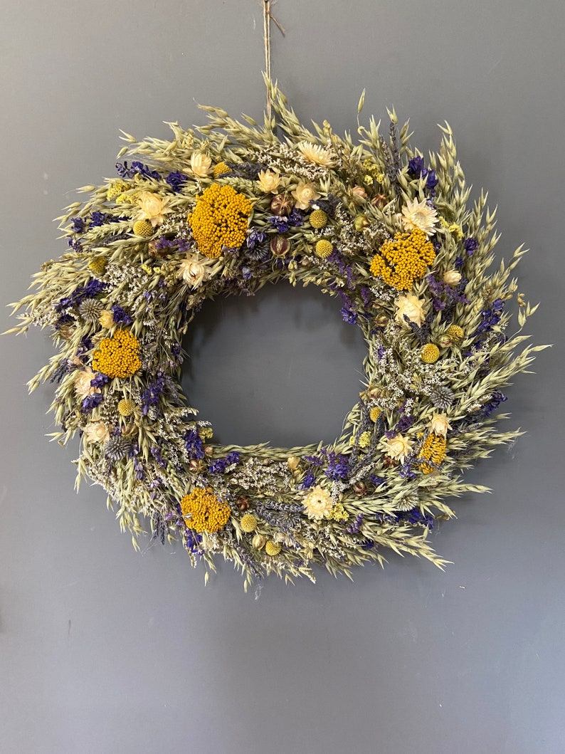 Dried Flower Wreath Blue and White Flower Wall Decor Blue Etsy UK