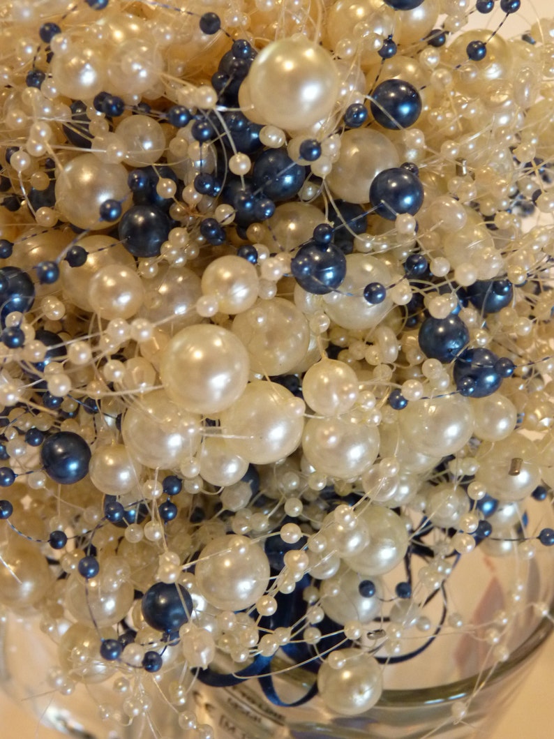 Bubble Pearl Wedding Bouquet in Ivory and Navy Beads Pearl Etsy
