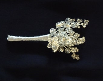 Beaded silver buttonhole with crystal butterfly and silver ribbon. Boutonniere. suitable for bridesgroom, bestman, ushers, mother