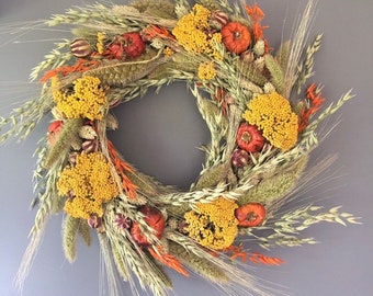 Autumn door wreath, pumpkin wreath, Door wreath in orange and yellow, Fall wreath, Door decoration