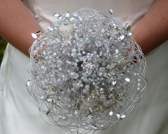 Wedding flowers - bridal bouquet with hearts and butterflies - wedding bouquet in silver - brooch bouquet alternative